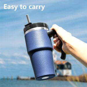 Icesip 20 oz Tumbler with Handle and Straw, insulated cup coffee mug with lid, straw and handle, Double Wall Stainless Steel Vacuum Coffee Tumbler travel mug spill proof, Navy Blue 1pcs