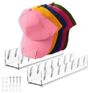 wangjinpeng hat stand for baseball caps, 2 pcs acrylic hat organizer for 14 baseball caps, hat storage for baseball caps organizer and display for bedroom, closet, dresser, office and wall (clear*2)