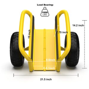 Moving Dolly with Handle, 2 × 10" Heavy Duty Solid Rubber Tires Wheels 1000LBS Load Capacity for Panel/Slab/Plywood/Door/Granite/Drywall Material Handling and More - Yellow