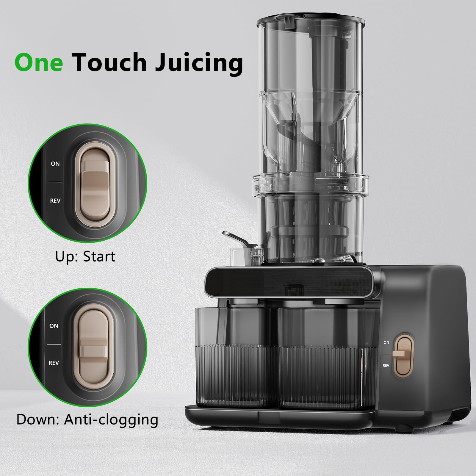 Catlyn Cold Press Juicer Machines, 5.3-inch Extra Large Feed Chute Easy to Clean Fruit Vegetable Jugos Professional Slow Masticating Juicer Machine Bpa Free