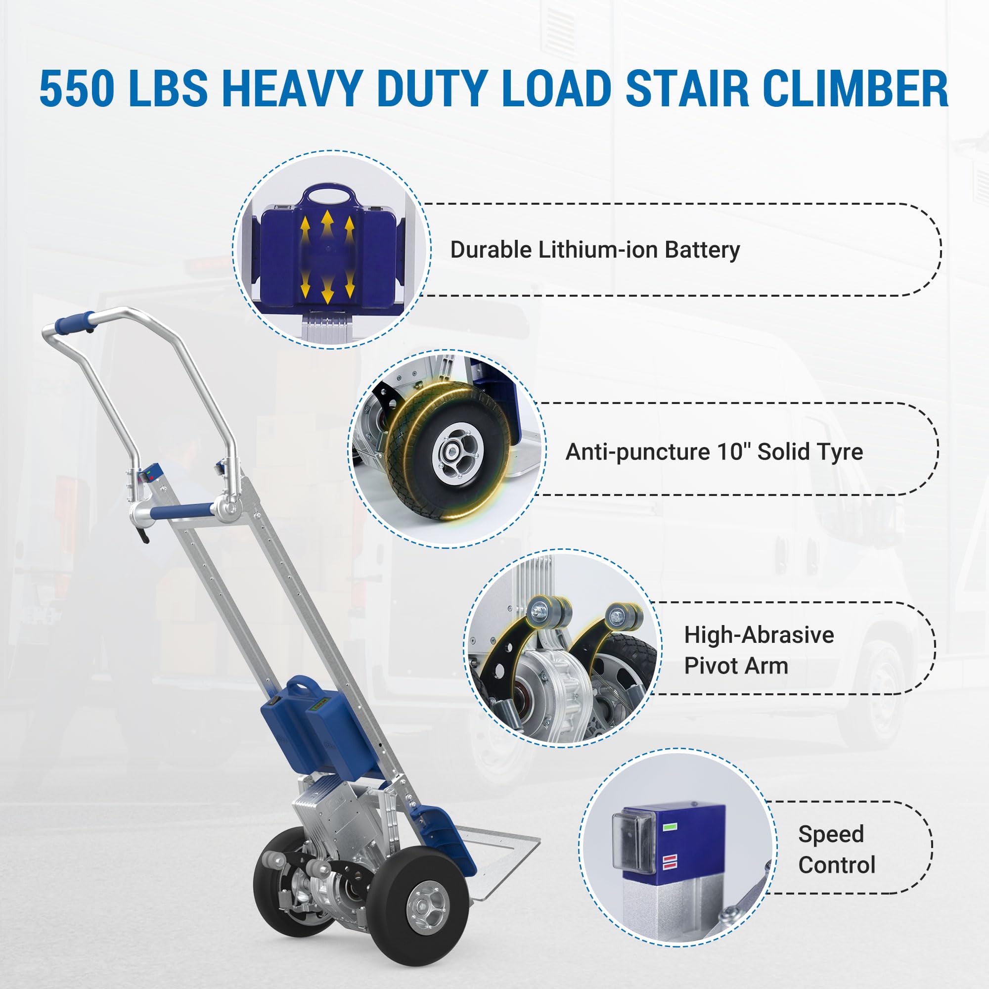 Electric Stair Climbing Dolly Hand Truck with Brake,Powered Stair Climbing Hand Trucks Dolly Cart for Moving, 550lbs Capacity Heavy Duty Stair Climber(XSTO ZW7250GC)