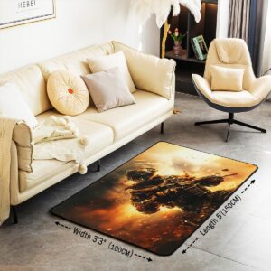 American Soldier Living Room Rugs 5x7 Army Rifle Machine Area Rug for Kids Teen Camo Soldiers Lover Carpet Runner Non Slip Military Themed Decorative Accent Rug Bedroom Decor