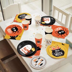 Halloween Party Plates and Napkins 121pcs Halloween Boo Party Supplies Tableware Set Trick or Treat Spider Ghost Halloween Paper Plates Napkins Banner for Halloween Birthday Party Serve 30 Guests