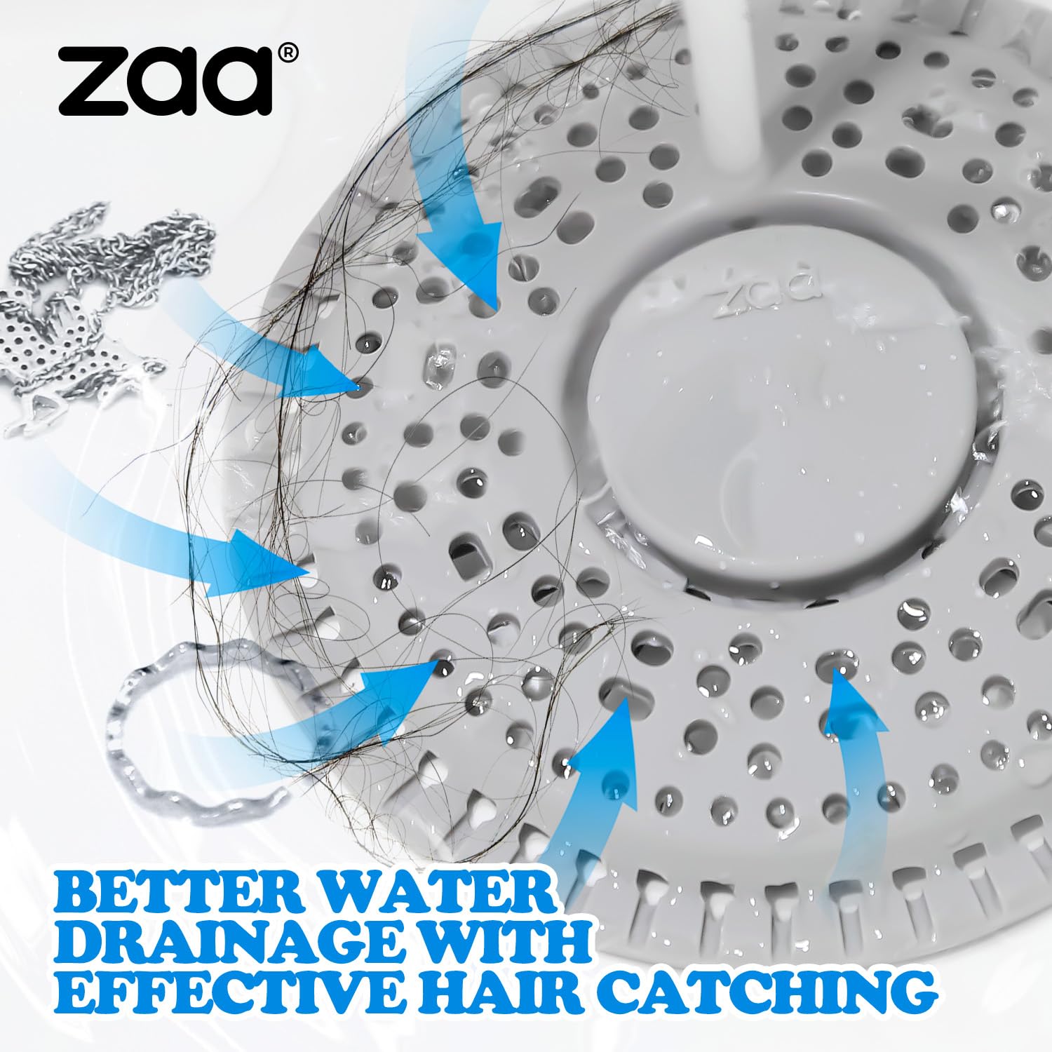 zaa Shower Drain Hair Catcher, Premium Silicone Drain Protector & Shower Drain Cover for Regular Drains of Shower Room, Bathroom, Gray