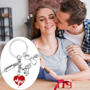 SIQYUWM 12Pcs Nurse Keychains Medical Themed Keyrings Syringe Stethoscope Ambulance Red Heartbeat Charm Key Holder for Women Men Gift or Graduation