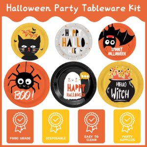 Halloween Party Plates and Napkins 121pcs Halloween Boo Party Supplies Tableware Set Trick or Treat Spider Ghost Halloween Paper Plates Napkins Banner for Halloween Birthday Party Serve 30 Guests