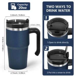 Icesip 20 oz Tumbler with Handle and Straw, insulated cup coffee mug with lid, straw and handle, Double Wall Stainless Steel Vacuum Coffee Tumbler travel mug spill proof, Navy Blue 1pcs