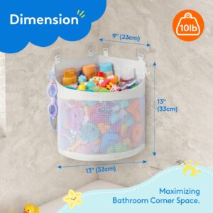 Lifewit Bath Toy Storage Holder, Mesh Shower Caddy for Bathtub Toy Organizer, Corner Hang-Suspension Shower Toy Holder, Bath Toy Basket with 4 Adhesive Hooks for Kids, Toddlers, Medium, White