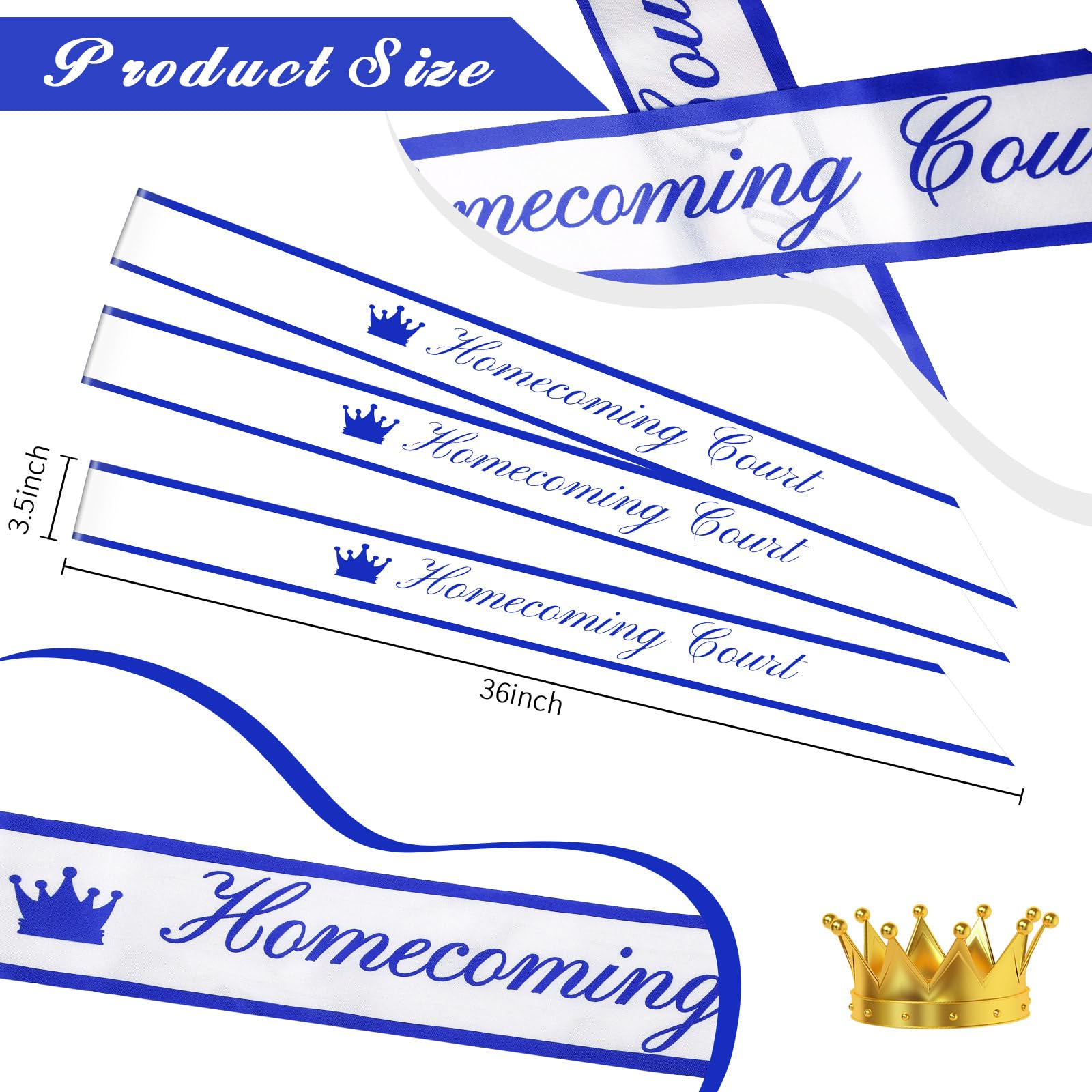 Lasnten 12 Pcs Homecoming Court Sashes Satin Sashes for Pageants Prom Court Sashes for Homecoming Party Favors School Dance Graduation Party Decoration Accessory (White, Blue, Blue)