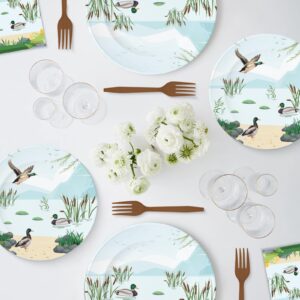 101 Pcs Mallard Duck Party Decorations Tablecloth Tableware Set, Mallard Duck Theme 1st Birthday Party Decor, One Lucky Duck Party Supplies, Duck Hunting Party Plates Napkins for Baby Shower, Serve 25