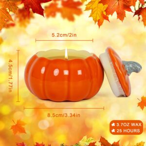 ONEVIVE Pumpkin Shaped Candle Fall Scents, Thanksgiving Wax Pumpkin Spice Scented Candles Ceramic for Autumn Home Decoration Halloween (Orange)