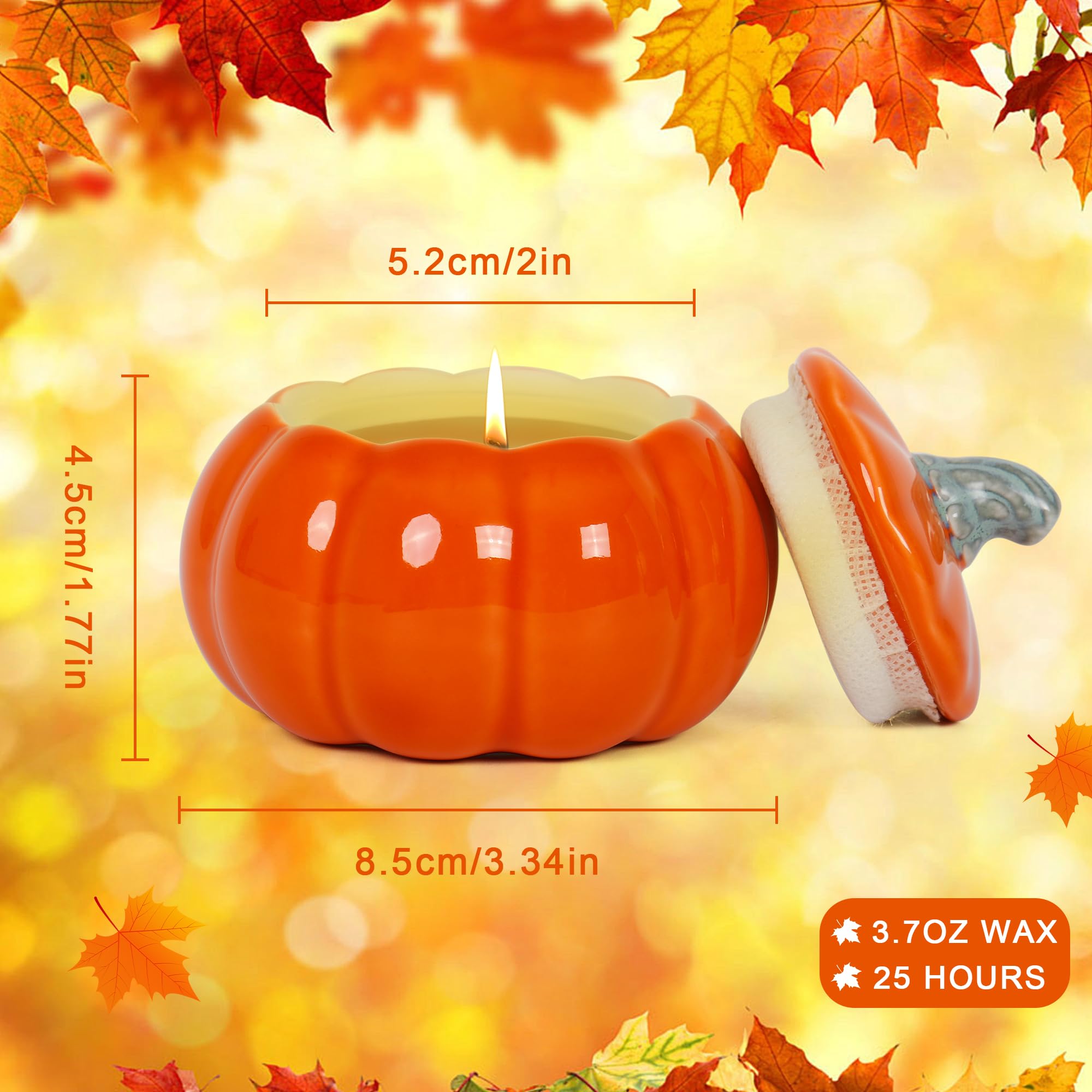 ONEVIVE Pumpkin Shaped Candle Fall Scents, Thanksgiving Wax Pumpkin Spice Scented Candles Ceramic for Autumn Home Decoration Halloween (Orange)