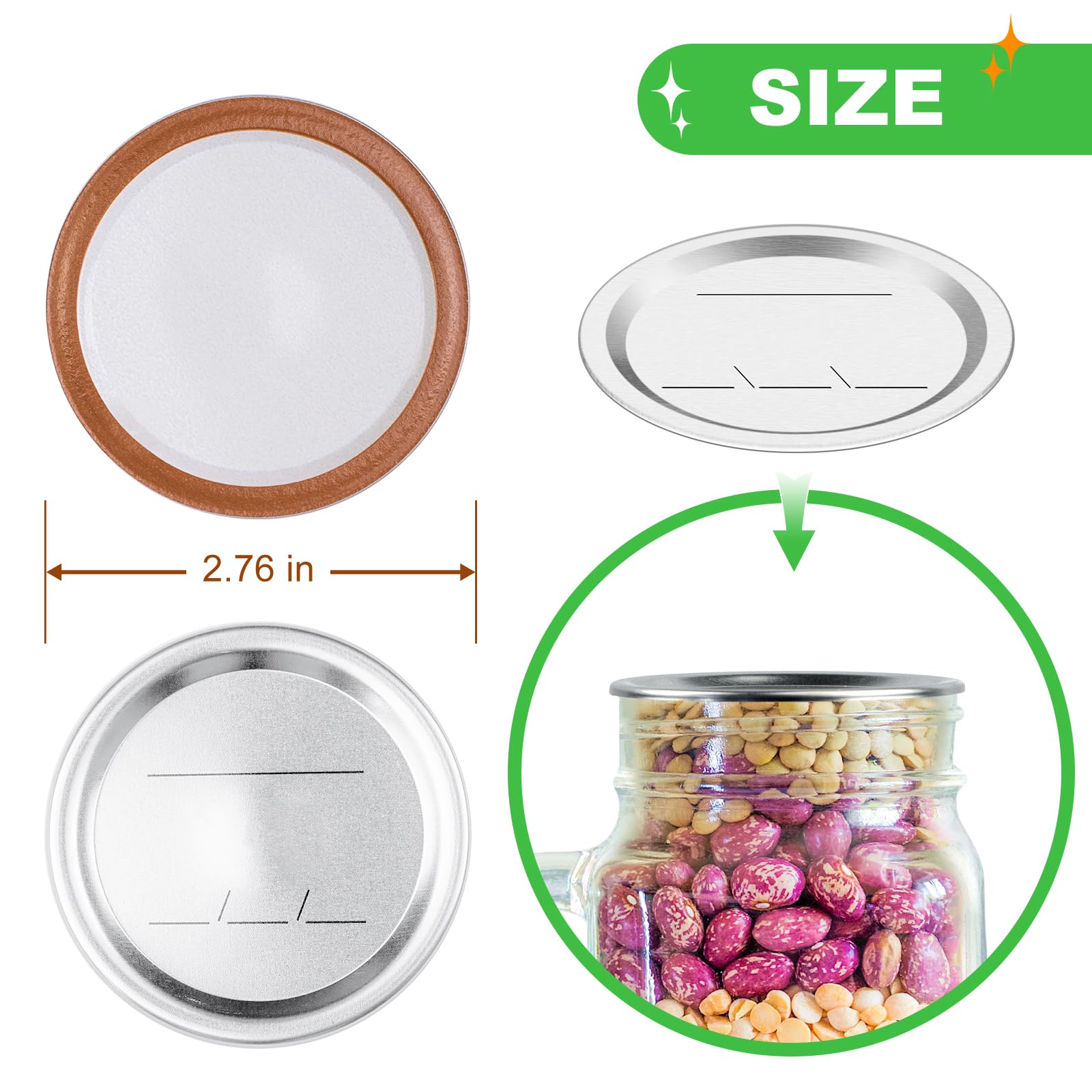 100 Pcs Canning Lids QUINGLU Mason Jar Lids for Ball, Kerr Jars 100% Fit For Regular Mouth Jars Food Grade Silicone Sealing Ring That Ensures An Airtight for Storing Food Fruits Jams Pickles 2.76"