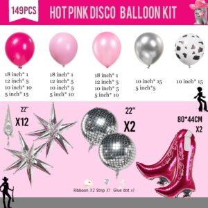 Yeewaka Farm cowgirl disco balloon garland arch kit 120p+ Hot Pink and silver balloons with cowgirl boots Disco ball star mylar balloon for Women30th Birthday last rodeo bachelorette party decorations