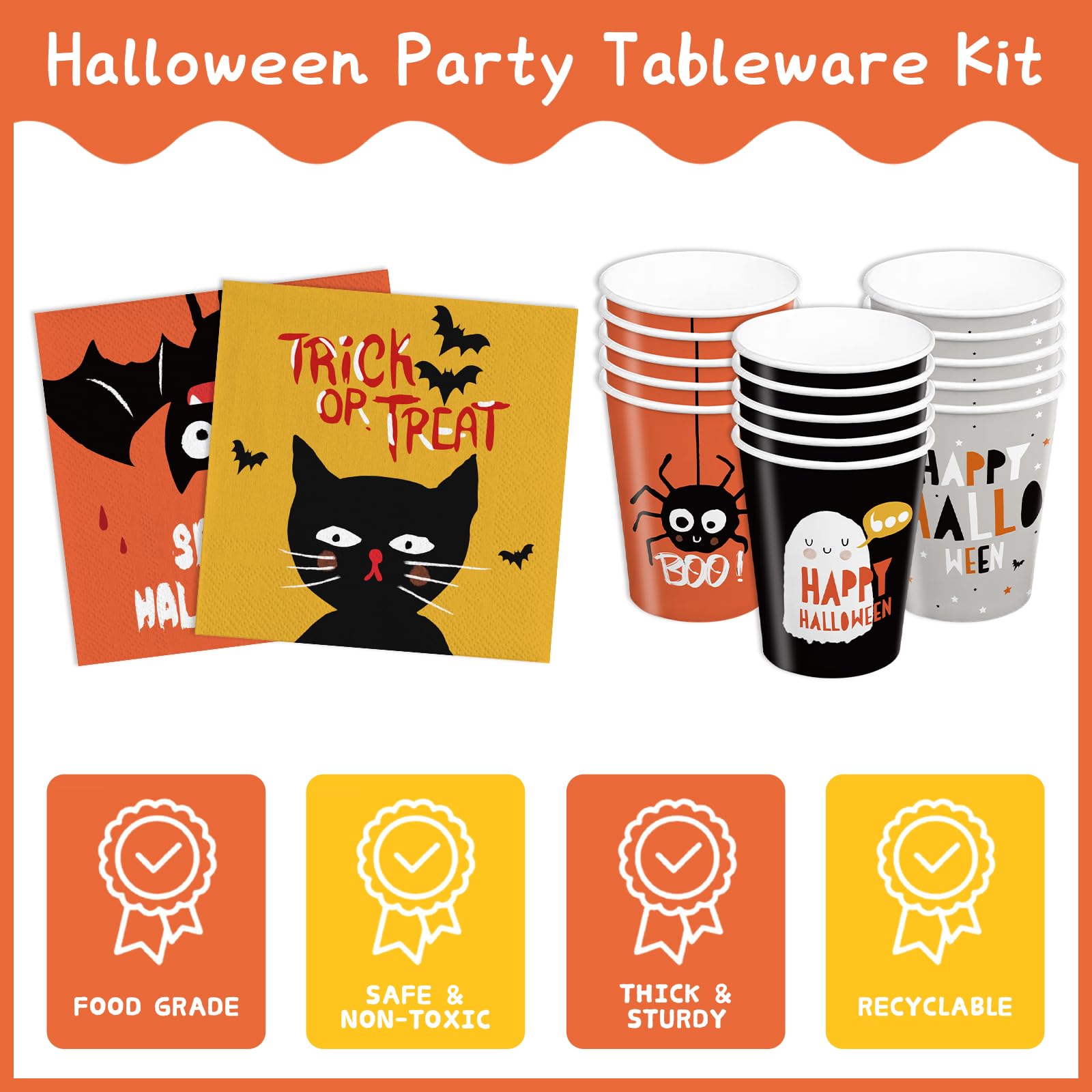 Halloween Party Plates and Napkins 121pcs Halloween Boo Party Supplies Tableware Set Trick or Treat Spider Ghost Halloween Paper Plates Napkins Banner for Halloween Birthday Party Serve 30 Guests