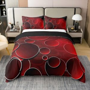 feelyou red and black duvet cover 100% cotton queen size kids circle comforter cover set for boys teens geometric bedding set modern geometry bedspread cover room decor quilt cover