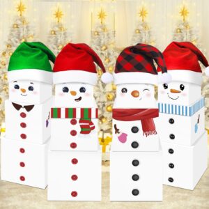 motimind 16 pcs christmas snowman stackable gift boxes with hats in 4 designs stackable snowman gift box tower xmas nesting box for gift wrapping party decor christmas stacking gift boxes