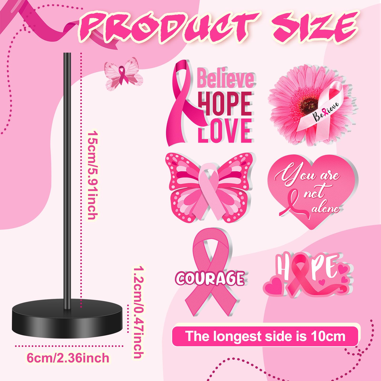 DoubleFill 6 Pcs Breast Cancer Awareness Decorations Standing Table Centerpieces Pink Ribbon Wooden Table Signs Fight Breast Cancer Party Supplies Pink Breast Cancer Decor for Charity Survivor Favors