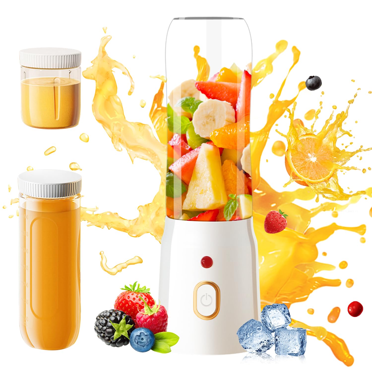 Personal Size Blender for Shakes and Smoothies,15.6 oz Portable Blender with 10 Blades,Rechargeable Mixers Fresh Fruit Juicers,Multifunctional Blender with 2 cups,For Travel,Sports,Outing VF23