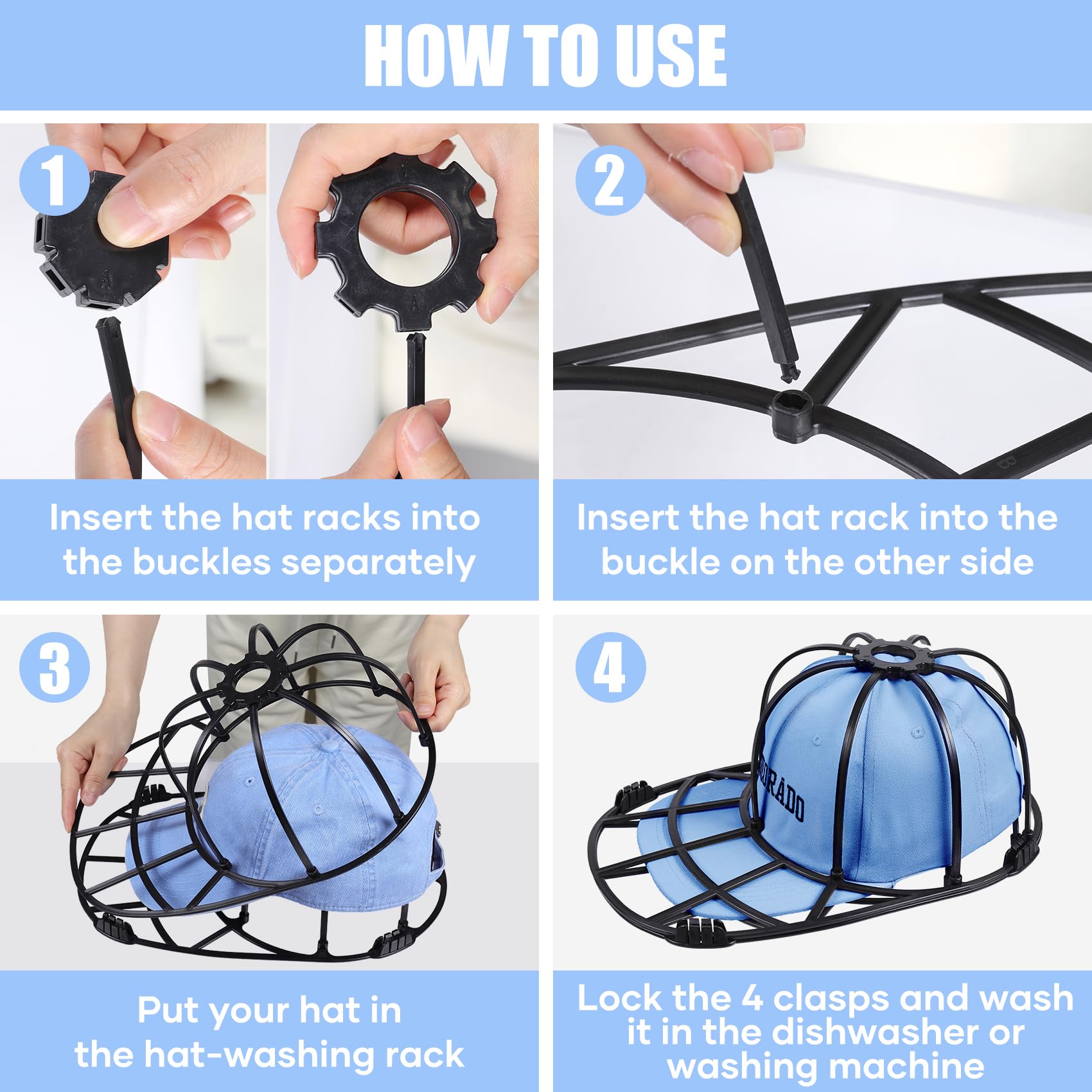 Vigorwise Hat Washer Cage for Baseball Cap, Assemble Hat Washer for Washing Machine Dishwasher, Hat Cleaner for Baseball Caps