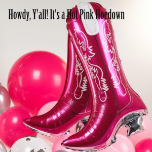 Yeewaka Farm cowgirl disco balloon garland arch kit 120p+ Hot Pink and silver balloons with cowgirl boots Disco ball star mylar balloon for Women30th Birthday last rodeo bachelorette party decorations