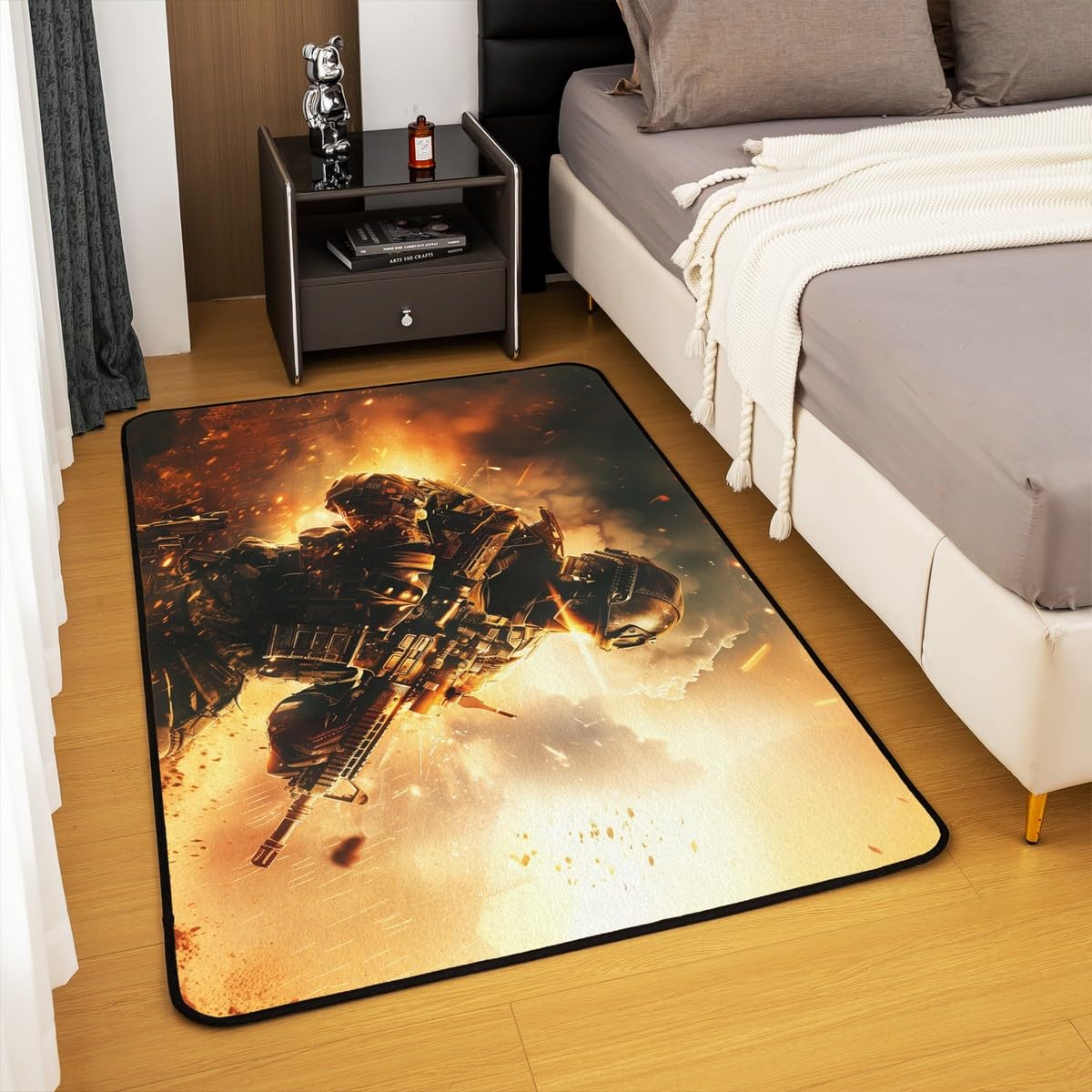 American Soldier Living Room Rugs 5x7 Army Rifle Machine Area Rug for Kids Teen Camo Soldiers Lover Carpet Runner Non Slip Military Themed Decorative Accent Rug Bedroom Decor