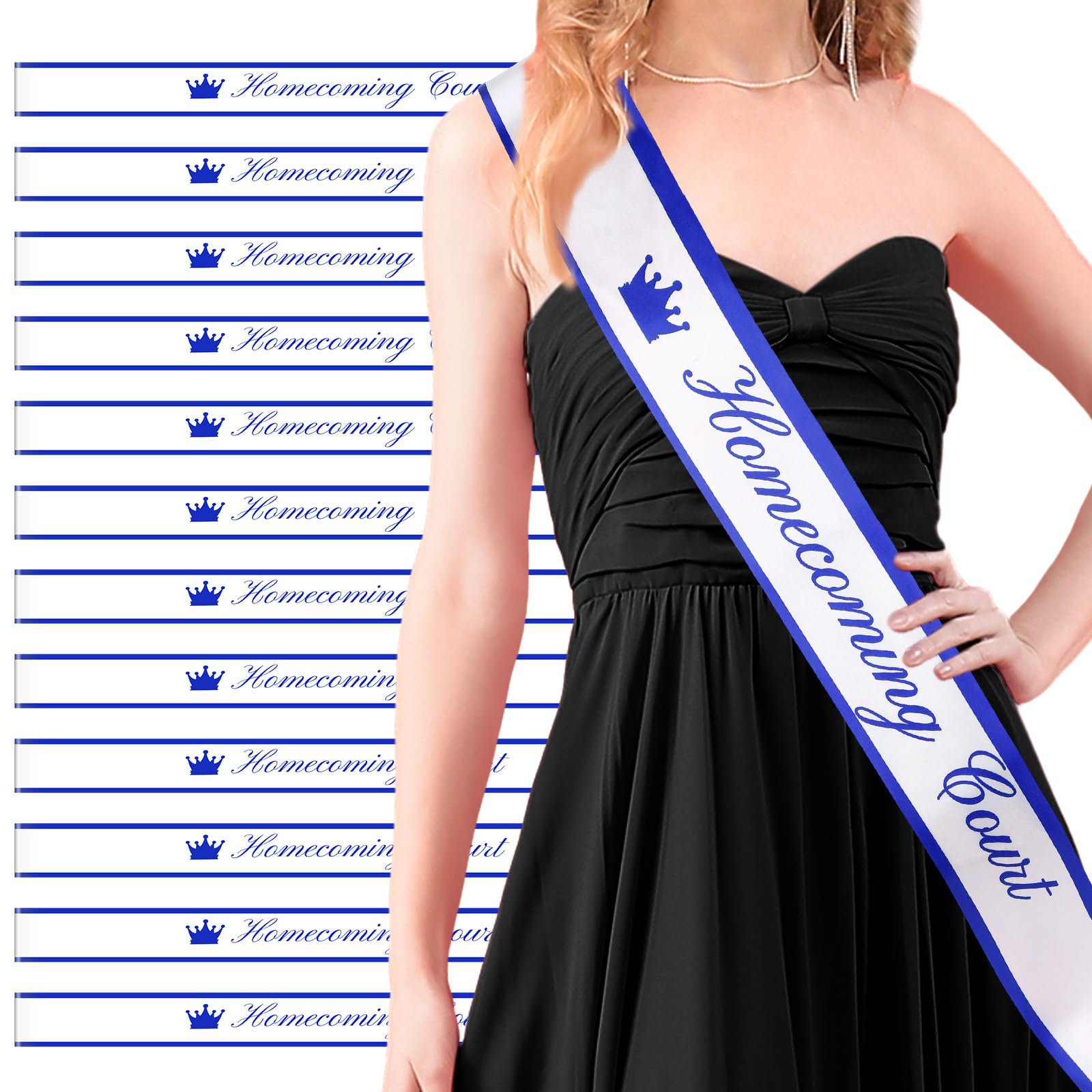 Lasnten 12 Pcs Homecoming Court Sashes Satin Sashes for Pageants Prom Court Sashes for Homecoming Party Favors School Dance Graduation Party Decoration Accessory (White, Blue, Blue)