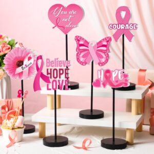 doublefill 6 pcs breast cancer awareness decorations standing table centerpieces pink ribbon wooden table signs fight breast cancer party supplies pink breast cancer decor for charity survivor favors