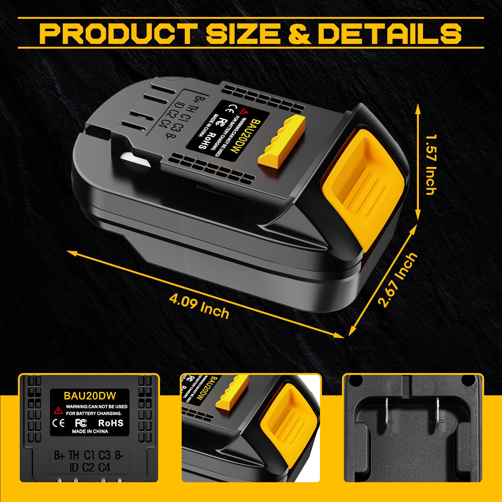 Adapter for Bauer 20V Li-ion Battery Convert to for Dewalt 20V MAX Battery, Use for Dewalt 20V 60V Battery Cordless Power Tools(Adapter Only)