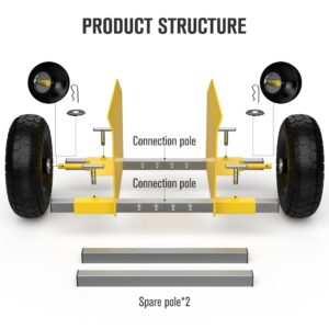 Moving Adjustable Dolly, 2 × 10" Heavy Duty Solid Rubber Tires Wheels 1000LBS Load Capacity for Panel/Slab/Plywood/Door/Granite/Drywall Material Handling and More - Yellow