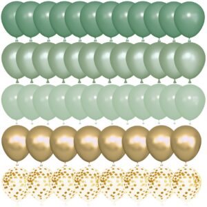 72pcs sage green balloons set, green latex balloon with 12inch 5inch pearl green balloons metallic gold balloons light olive green coffetti balloons for baby shower birthday wedding party decorations