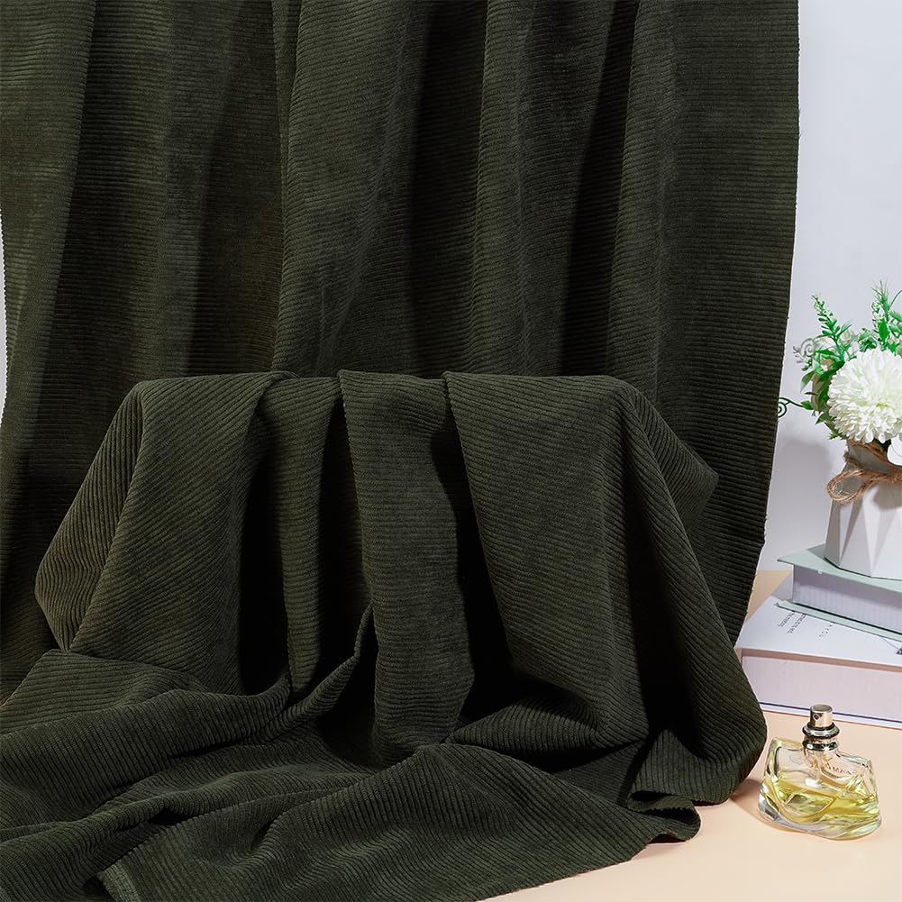 BENECREAT Corduroy Fabric, 39x61 Inch DIY Sewing Crafts Materials Corduroy Upholstery Fabric for Sewing Coat Shirt Dress Pants Costume Sofa DIY, Dark Olive Green