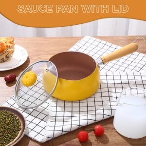 Sauce Pan with Lid,1.4 Quarts Nonstick Small Milk Pot with Cute Pumpkin-Shaped Cover Beads, Healthy Stone Coating Cookware Small Soup Pot Suitable for All Stove,PFOS & PFOA Free (Yellow)