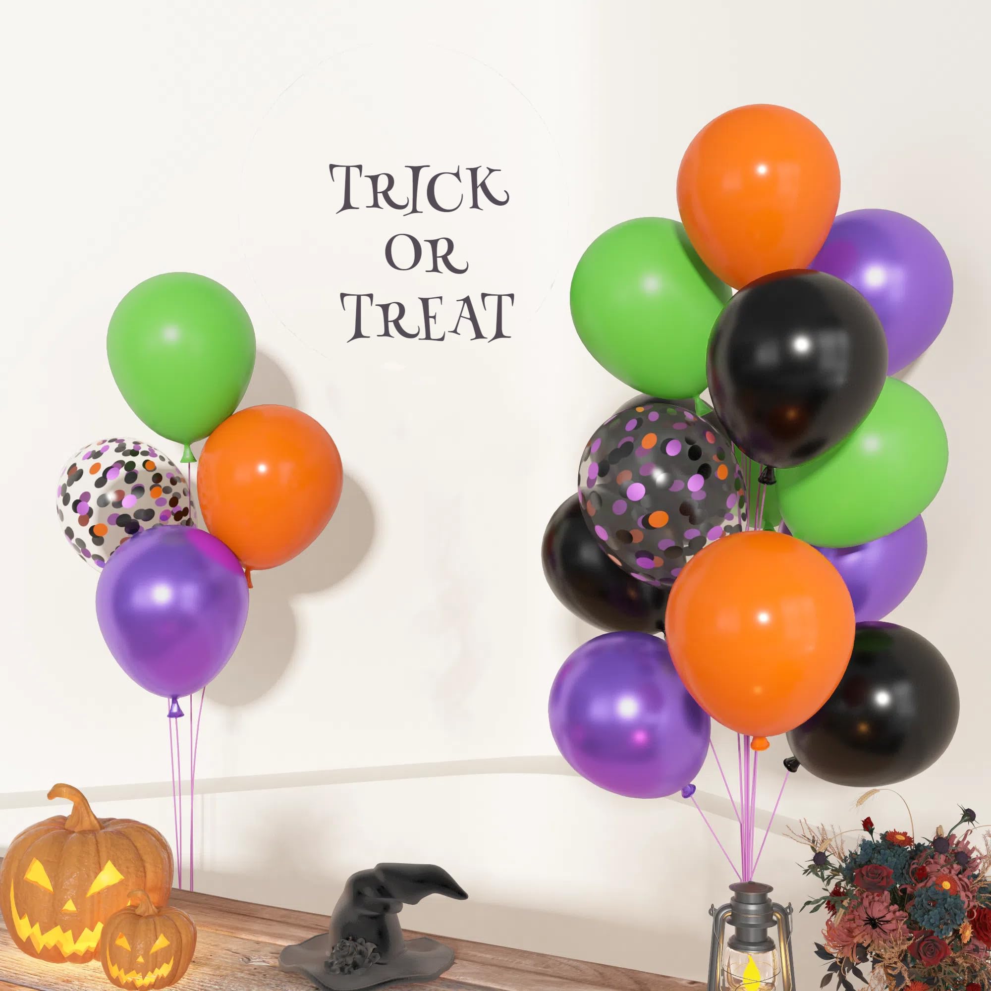 72Pcs Halloween Latex Balloons Kit,12inch Orange Black Purple Green Confetti Balloons Halloween Decorations for kids Halloween Celebration Party Decor