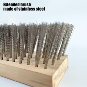 Stainless Steel Wire Broom Deck Scrub Brush with Long Handle, Stiff Metal Bristle Brush, Heavy Duty Floor Brush for Outdoor Patio Deck Garden