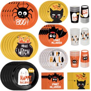 halloween party plates and napkins 121pcs halloween boo party supplies tableware set trick or treat spider ghost halloween paper plates napkins banner for halloween birthday party serve 30 guests