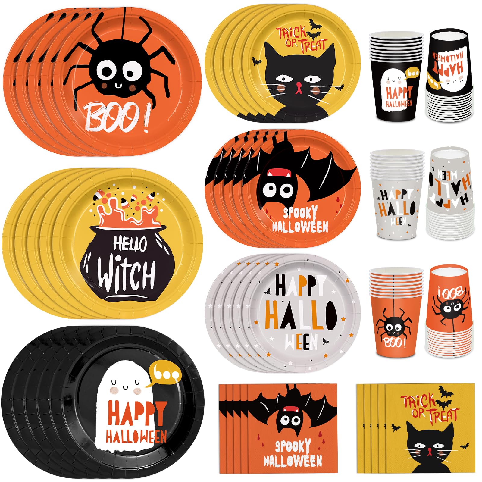 Halloween Party Plates and Napkins 121pcs Halloween Boo Party Supplies Tableware Set Trick or Treat Spider Ghost Halloween Paper Plates Napkins Banner for Halloween Birthday Party Serve 30 Guests