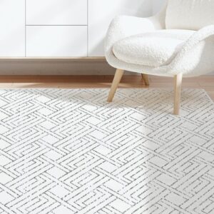 Pcinfuns Area Rug 3x5, Washable Rug for Living Room,Non Slip Rugs for Bedroom, Morden Farmhouse Indoor Floor Carpet for Bathroom Dining Room, Grey White Geometry