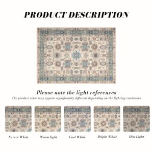 Domitapis Area Rug 5×7, Large Vintage Boho Rug,Ultra-Soft Low Pile, Washable, Non Slip,Stain Resistant, Carpet for Living Room Bedrooms Playroom Office Kitchen,Cream/Blue