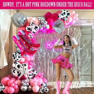 Yeewaka Farm cowgirl disco balloon garland arch kit 120p+ Hot Pink and silver balloons with cowgirl boots Disco ball star mylar balloon for Women30th Birthday last rodeo bachelorette party decorations