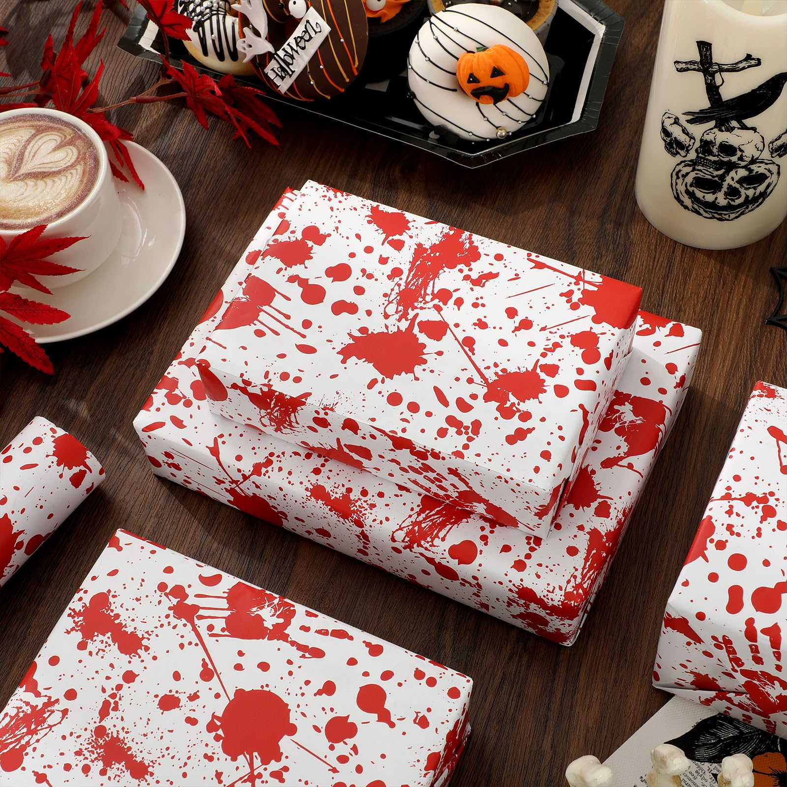 JarThenaAMCS Halloween Wrapping Paper -Mini Roll- 17in x 32.8Ft Bloody Handprint Gift Wrap Paper for Trick or Treat Birthday Party Wrapping Supplies