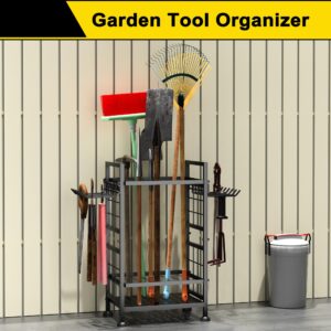 3 Tier Garden Tool Organizer, Garage Storage and Organization, Metal Yard Tools Storage up to 78 Tools, Heavy Duty Garden Tool Organizer for Garage, Yard, Patio, Shed, Indoors and Outdoors, Black