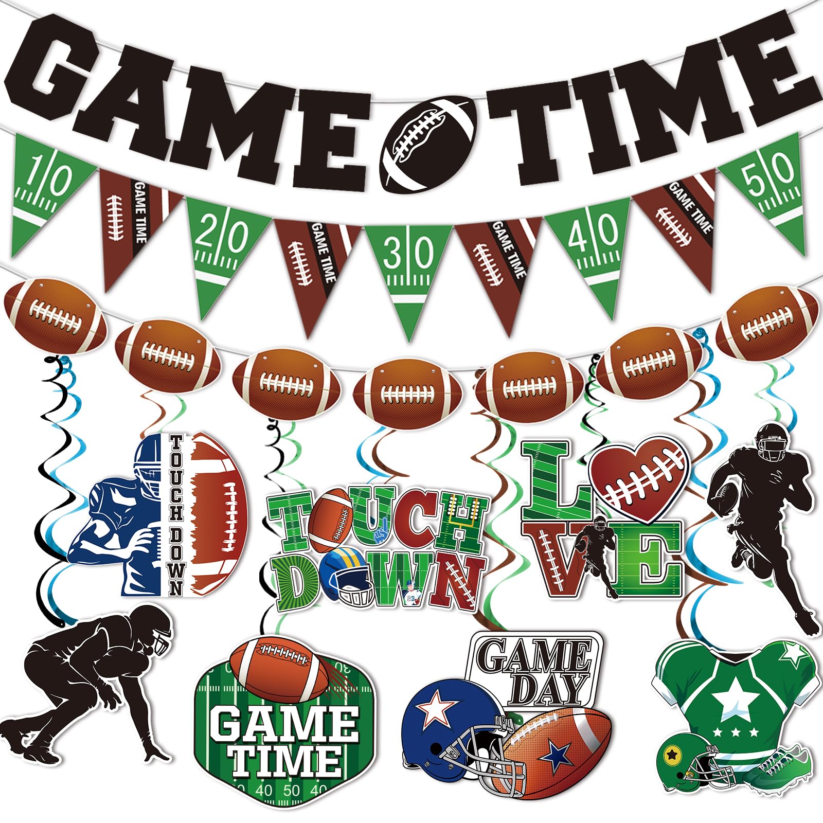 Football Party Decorations 2024 Football Game Time Touch Down Banner Football Banner with Football Party Hanging Decorations Football Party Supplies