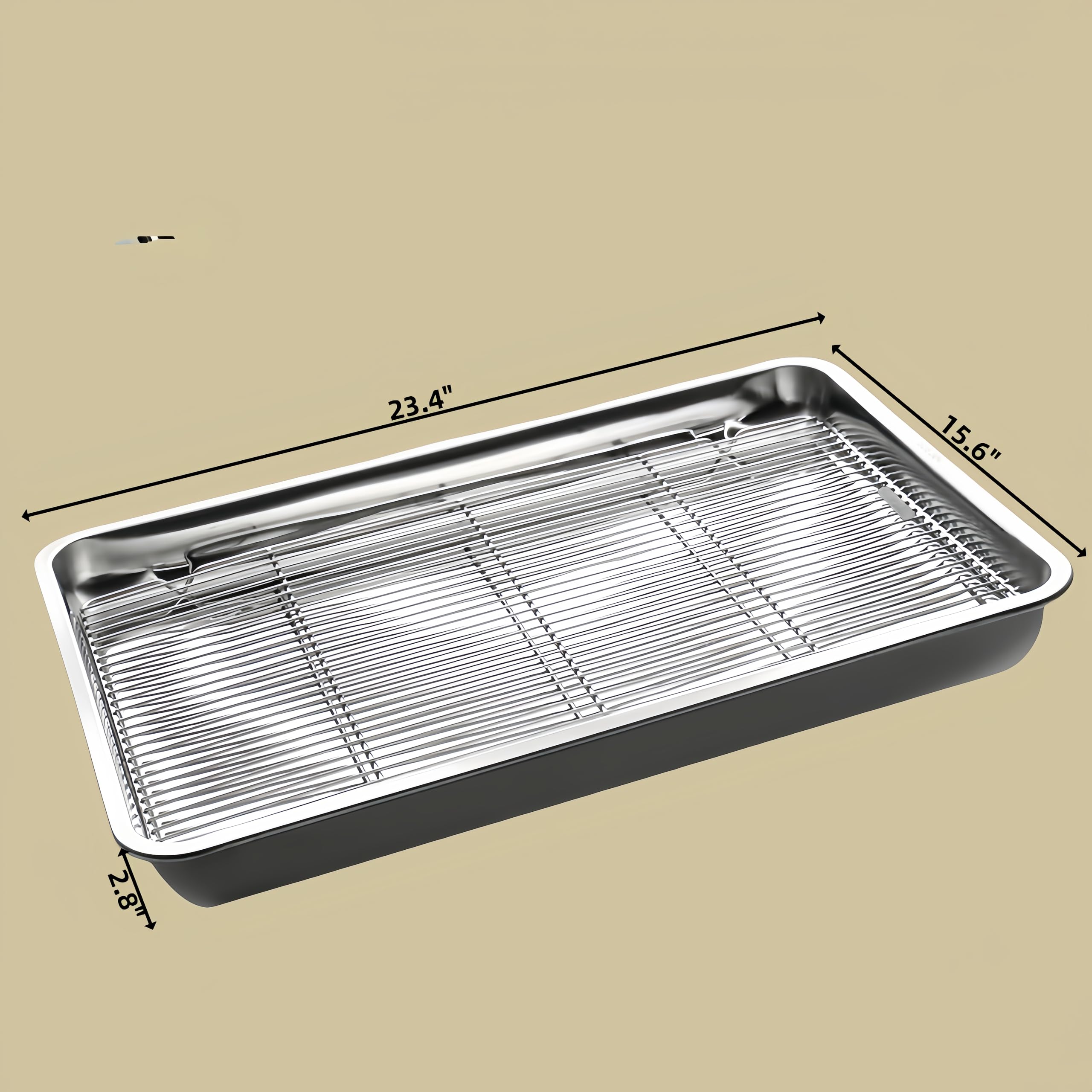 Roasting Pan Heavy Duty Stainless steel Turkey Pans for Oven,Toaster Oven Tray Pans with cooling rack,Hotel Pan, Barbeque Grill Pan,Deep Edge,Mirror treatment, Dishwasher Safe (23.4"x15.6"x2.8")