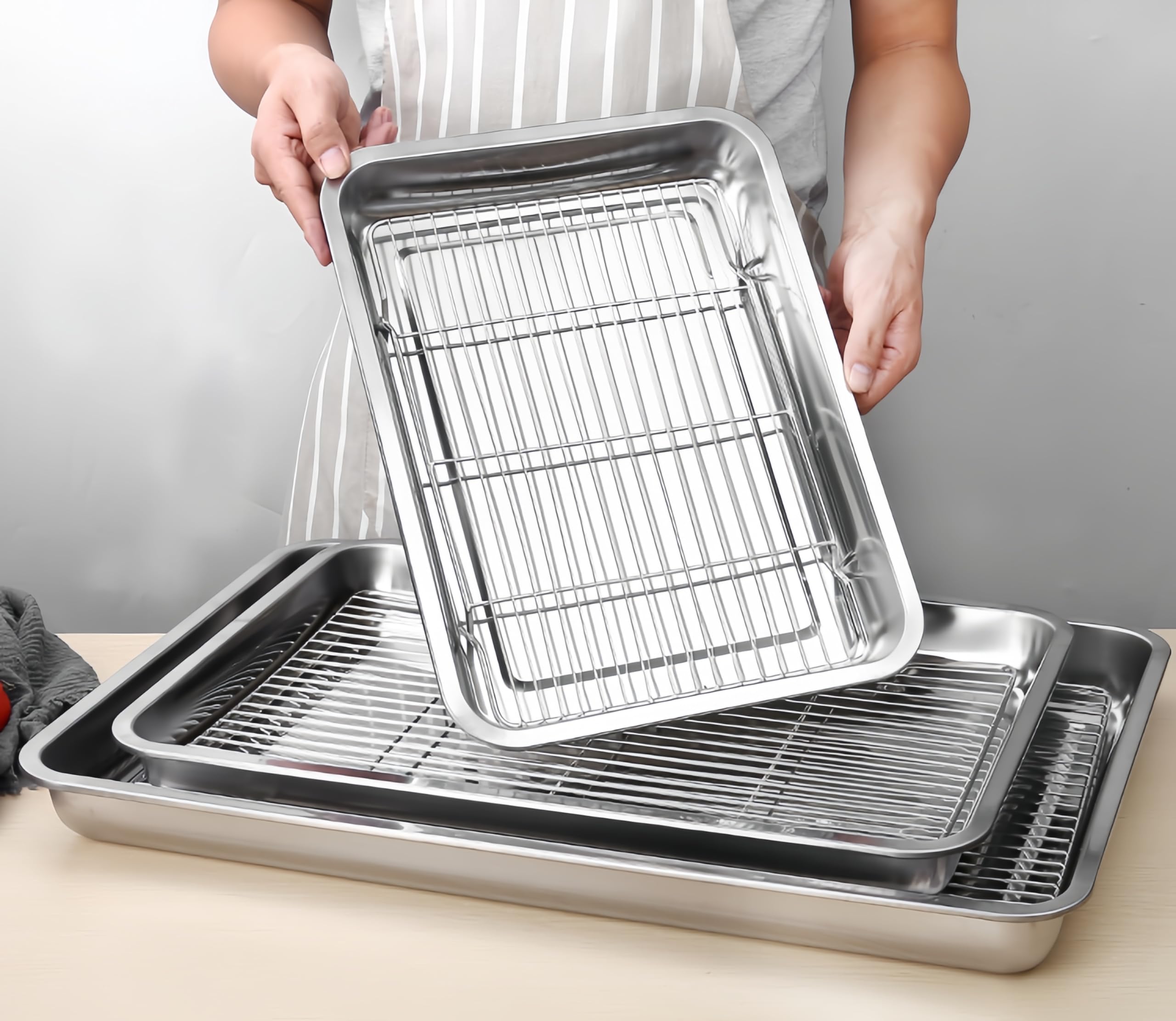 Roasting Pan Heavy Duty Stainless steel Turkey Pans for Oven,Toaster Oven Tray Pans with cooling rack,Hotel Pan, Barbeque Grill Pan,Deep Edge,Mirror treatment, Dishwasher Safe (23.4"x15.6"x2.8")