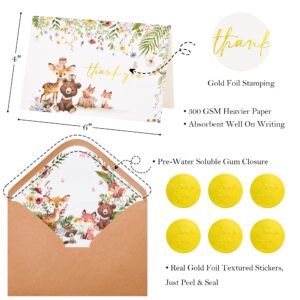 Crisky 50 Pack Woodland Thank You Cards Baby Shower Envelopes and Stickers Gold Foil Woodland Theme for Baby Shower Birthday Party Supplies 4×6 inch