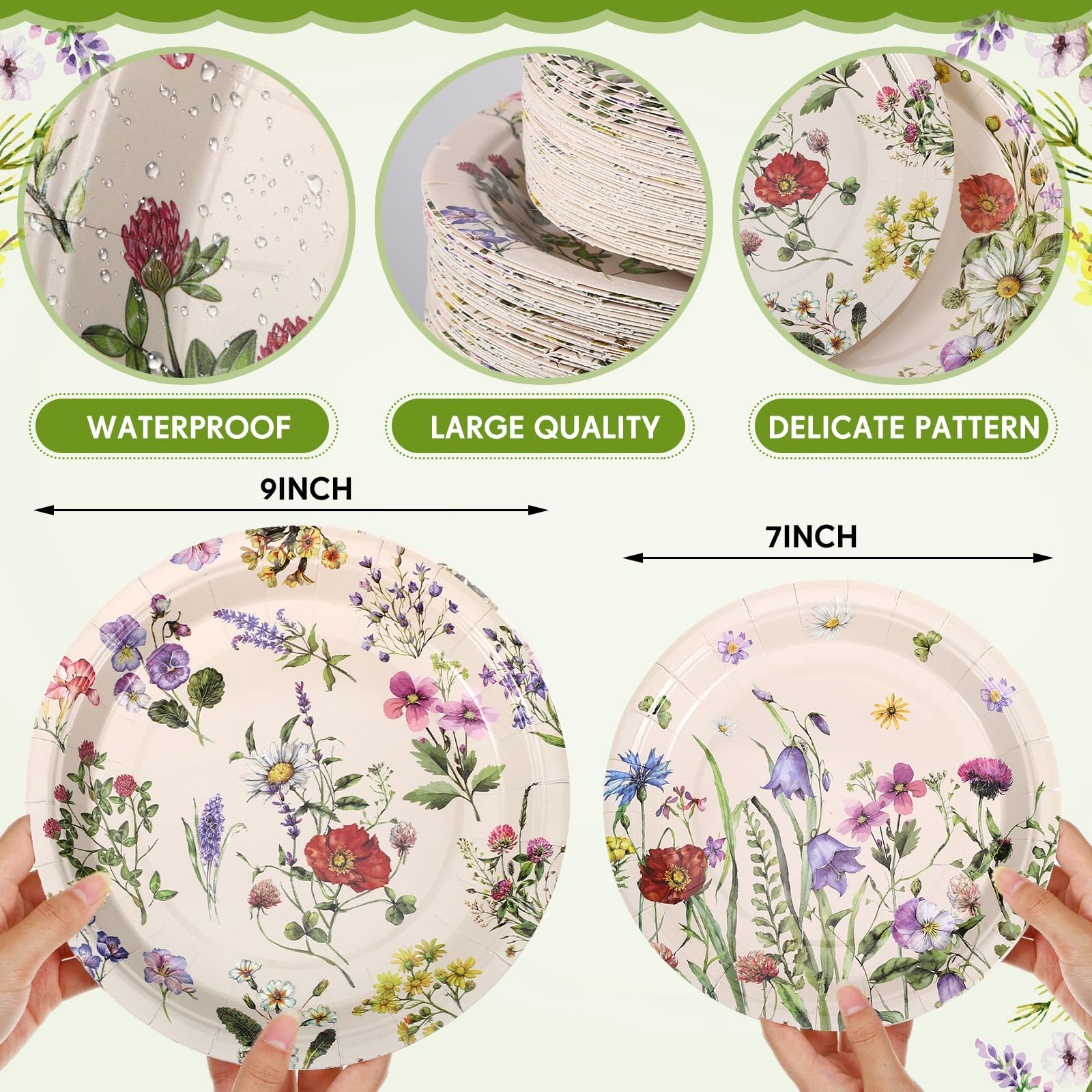 Pickmesh 60 Pcs Wildflower Paper Plates 9 in and 7 in Wild Floral Dinner Plates Watercolor Floral Dessert Plates Wildflower Party Plates for Garden Tea Party Wedding Birthday Baby Shower Bridal Shower