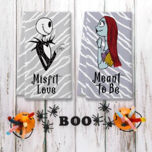 Cheroloven Nightmare Before Christmas Kitchen Towels, Halloween Kitchen Bathroom Decorations, 2 Pack Funny Halloween Hand Towels Dish Cloths, Jack Sally Gothic Home Decor