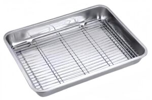 roasting pan heavy duty stainless steel turkey pans for oven,toaster oven tray pans with cooling rack,hotel pan, barbeque grill pan,deep edge,mirror treatment, dishwasher safe (23.4"x15.6"x2.8")