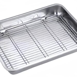 Roasting Pan Heavy Duty Stainless steel Turkey Pans for Oven,Toaster Oven Tray Pans with cooling rack,Hotel Pan, Barbeque Grill Pan,Deep Edge,Mirror treatment, Dishwasher Safe (23.4"x15.6"x2.8")